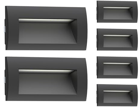 ledscom.de 6 pièces LED encastrées au mur ZIBAL, downlight pour l'extérieur, IP65, noir mat, 140 x 70mm, 3,3 W, 223lm, blanc froid