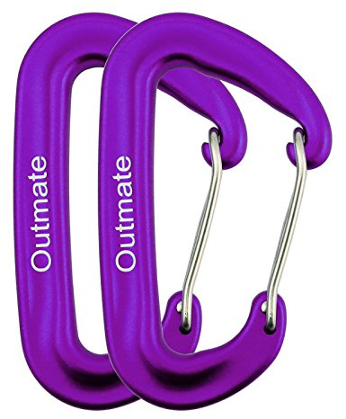 Outmate 12kN 3.2x2 Heavy-Duty Carabiner Clips - Durable, Lightweight Aluminum Alloy Carabiners for Hiking, Camping, Keychains, Dog Leashes, Hammocks & More(Wire gate,2 Purple)