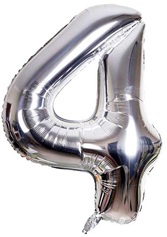 CUCUBA Ballon Gonflable en Forme de Chiffre pour Anniversaire / fête Taille 35 cm Couleur Argent (Numéro 4)