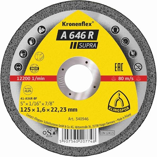 Klingspor A 646 R Lot de 25 disques à tronçonner droits 125 x 1,6 x 22,23 mm