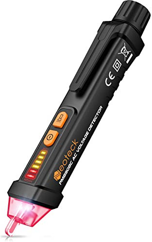 Neoteck Detector De Voltaje Tension Alarma Tester Electrico Comprobador De Tensión y De LED Blanco Sin Contacto Tester de Voltaje 12-1000V de AC 50-60Hz Pen Tool con Antorcha-Negro