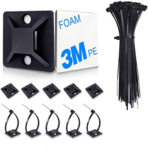 HUASAI 4/5 Zip Tie Mount, Black, 100 Pack