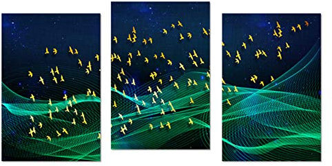 Druck Leinwand Malerei Moderne abstrakte goldene Vogel Wandkunst abstrakte Linie Plakate und Farbe dekorativ für Wohnzimmer 50x70 cm x3 / 19,7 x 27,6 Kein Rahmen