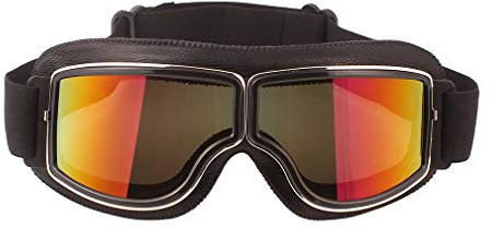 Ashilun Retro Pilot Motorradbrille beschlagfrei Warm Reitbrille ATV Bike Motocross Brille Schutzbrille (Schwarzer Rahmen + Rote Linse)