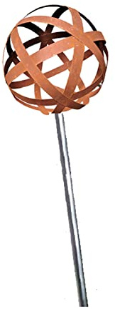 Jürgen Bocker Garten-Ambiente BSG 100 022 Rosenkugel Geflecht 15 cm Cortenstahl mit Stab 80 cm Streifenkugel Geflechtkugel, Braun