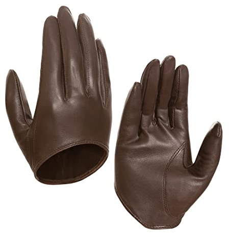Harssidanzar Damen Lammfell Leder Half Palm Short Handschuhe ungefüttert GL011EU, Satte, M