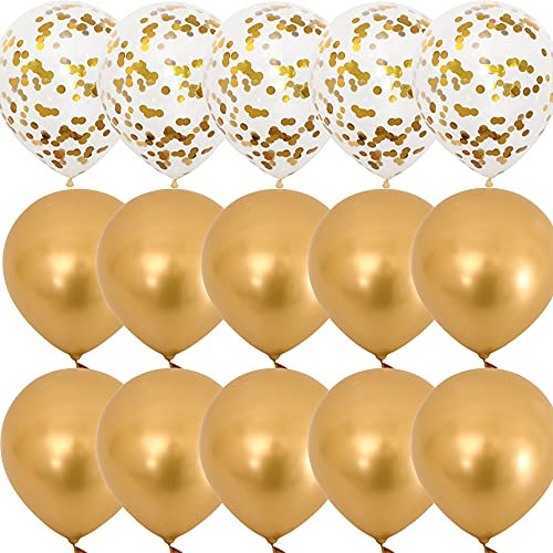 Vicor Metallic Gold Latex Balloons - 15 Pieces, 12 inch Confetti Balloons for Birthday, Mother's Day, Wedding, Baby Shower Party Decoration