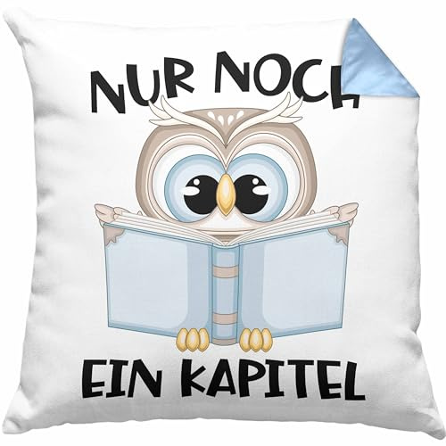 Trendation Leseratte Geschenk Kissen mit Füllung 40x40 Nur Noch EIN Kapitel Bücher Lesen Bücherwurm Geschenk Spruch Lesen (Blau)
