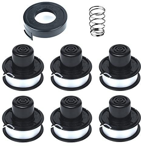 A6226-XJ Bobina di Filo Compatibile con Black+Decker GL250 GL310 GL360 decespugliatore e tagliaerba, 6 Bobine di Ricambio + 1 Copri Bobina + 1 Molla