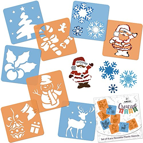 NAKLEO Schablonen Malen für Kinder, 8 Stück Set 15x15cm Weihnachten | Kreatives Zeichenschablonen, Kunststoff Wiederverwendbar Malschablone DIY Handwerk, Papier Wand Holz Stoff