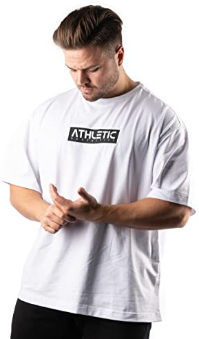 ATHLETIC AESTHETICS Infinity Oversize T-Shirt für Herren (L, White)- Bequemes Freizeit- und Fitnessshirt - Rundhals-Kurzarm-Shirt für Sport, Fitness und Freizeit