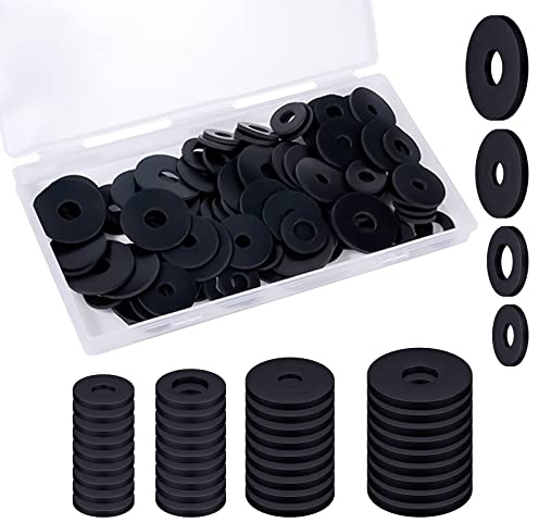 100stk Gummi Unterlegscheiben Sortiment, 18/20/25/30mm Flache Gummidichtungen Strapazierfähig Schwarze Gummitülle Vibrationsdämpfungspads für Haushaltsgeräte Wasserhähne Schrauben Bolzen