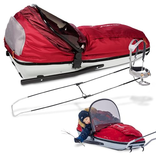 Fjellpulken Children's Pulk Complete Snow-Sled with Harness and Shaft, Premium Winter Sled for Safe and Comfortable Adventures - Skiing, Hiking, Trekking, Leisure