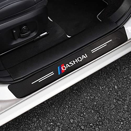 RIDGOEL 4 Pièces Protection Seuil de Porte de Voiture pour Nissan Qashqai J10 J11, Autocollant en Cuir de Fibre de Carbone Plinthes pour Auto, Universel pour Tous Les Modèles
