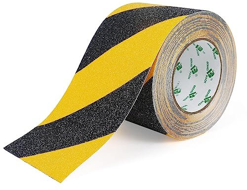 BOMEI PACK Nastro Adesivo Antiscivolo, Nastro Adesivo di Sicurezza Forte per Interni ed Esterni, 1 Rotoli Nero e Giallo 100mm 10m per scale, gradini, pavimenti
