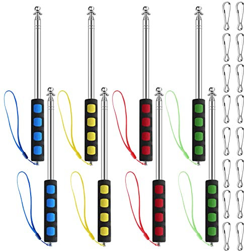 Zonon 8 Pcs Portable Retractable Flag Pole Assorted Color with Clips,5 ft Stainless Steel Telescopic Extendable Pole for Tour Guide, Pointer for Teachers
