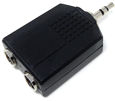 DRUT 1pcs 3.5mm Stereo Jack Plug to Dual 6.35mm Stereo Sockets Audio Cable | Adapter (Black Silver)