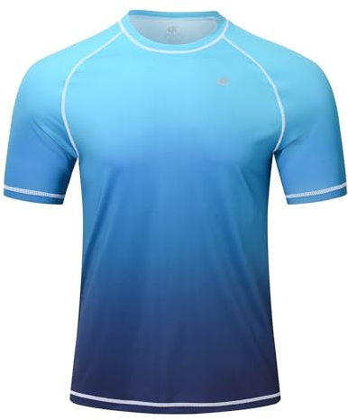 Huayuzh Men's Watersport Rash Guards Swimming Shirts UV Swim Top UPF 50+ Quick Dry Short Sleeve Surfing Running Sports Top