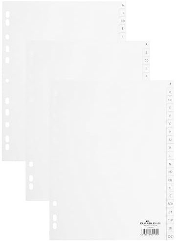 Durable Register A-Z (DIN A4, geprägte Taben, 20tlg., aus PP, volldeckend), weiß, 616802 (Packung mit 3)