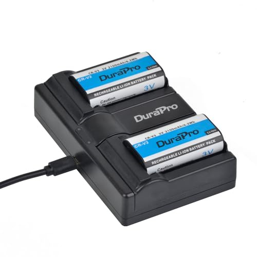 DuraPro 2X 2100mAh CR-V3 Rechargeable Li-ion Battery + LED Dual USB Charger for Kodak RLCRV3, SBP-1103, ULCR-V3R, VLCRV3, 1080142; Olympus C3000 C3040 C-40Z 2100UZ 3030 3040Z Cameras, 3V