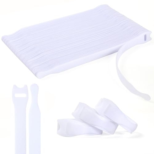 OneLeaf 110PCS Reusable Cable Ties, Adjustable 8 × 1/2 Cord Organiser Ties, Multi-Purpose Hook Loop Cable Management Wire Ties for Organising Home, Office, Data Centers, White