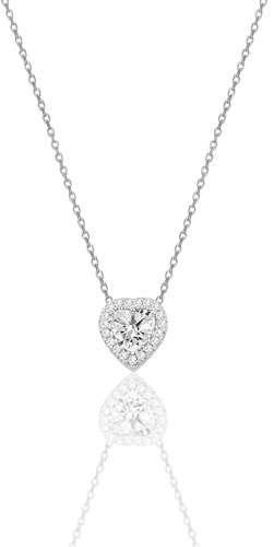 Einzelstück® Halskette mit Herz Anhänger 925 Silber I Zirkonia Herz Kristall I Damenkette I Silberkette Collier L'amour (Weißes Herz Silber Kette)