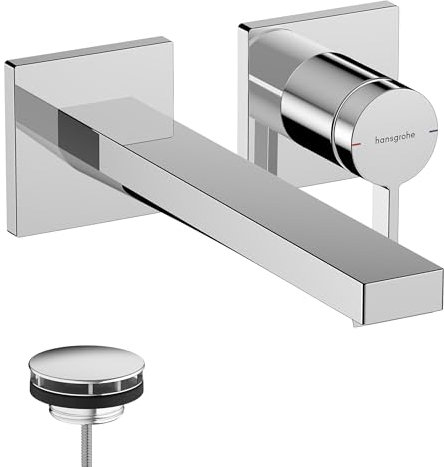 hansgrohe Tecturis E - grifo lavabo empotrado con desagüe, grifo monomando lavabo 22,5 cm, mezclador monomando lavabo ahorro de agua (EcoSmart+), cromo, 73051000