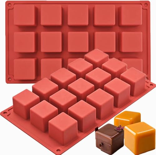 Pack of 2 Silicone Chocolate Moulds, 3D Square Mousse Cake Baking Mould, 3 x 3 x 3 cm Cube Mould for Chocolates, Brownie, Appetizes, Pastries, Jelly, Ice Cubes, 30 Cubes