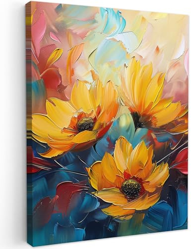 MuchoWow© Leinwand Deko Schlafzimmer Aesthetic Leinwandbilder Wohnzimmer | 30x40 cm - Gemälde Foto Geschenk Living Room Decoration Blumen - Dahlie - Kunst - Orange - Aquarell