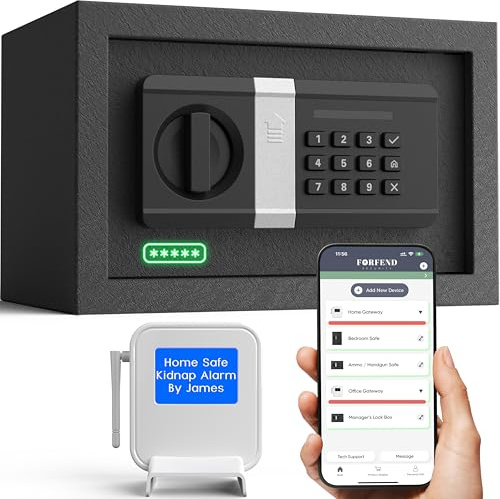 FORFEND Smart Home Safes | WiFi Safe Box App Unlock/Alarm | Voice Command, Kidnap SOS Alarm, Tamper Detect, Frozen Mode| Money Security Lockbox History Track | Caja Fuerte Anti-Pry Remote Live Monitor