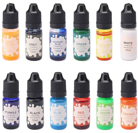 Ronoza® Kerzenwachs Farbe, 12 Farben Kerzenfarbe, Kerzen Farbe für Diy Kerze, Kerzen Farbe Farbstoff für Gelwachs, Paraffinwachs, Bienenwachs, Kerzenwachs Zum Gießen, Sicher Und Natürlich - Je 10ml
