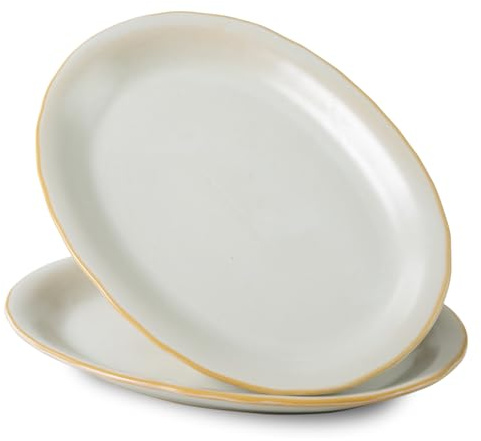 Magclay Ceramic Plates, 13.7 Serving Platter, Oval Dinner Plates, Set of 2 | Magclay Large Serving Trays, Serving Dish Set for Dessert Appetizers Meat/Entertaining/Party, Reactive Glaze