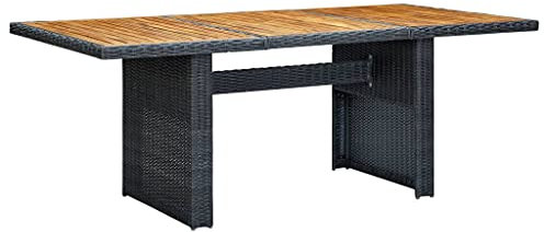 SDWEHO7 Gartentisch mit Holz-Tischplatte, PE Rattan Terrassentisch Balkontisch Wetterfest Garten Balkon Esstisch, Dunkelgrau 200x100x74 cm