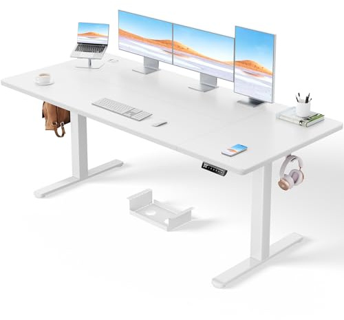 ErGear Höhenverstellbarer Schreibtisch 180x80cm, 100kg Tragkraft | Bürstenloser Motor, Höhe 70-118cm, 4 Memory-Stufen, Kabelmanagement,robuster Stahlrahmen, 4-teilige Platte