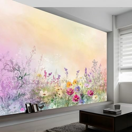 Générique Art Papier Peint Intissé Peinture à l'Aquarelle Plantes Fleurs, Fleurs Aquarelles Papier Peint Photo 350 x 256 cm (L x H), pour Fresque Murale 3D HD pour Salon Chambre Cuisine