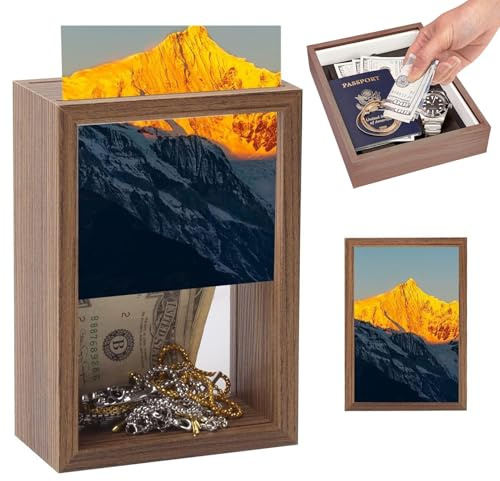 Pasdrucn Fotorahmen Safe Tresor, Fotorahmen Mit Verstecktem Geld, Rahmen Geheimversteck Aus Holz, Geldverstecke Für Zuhause, Geld Verstecke Für Draußen Im Garten (Holzfarbe)