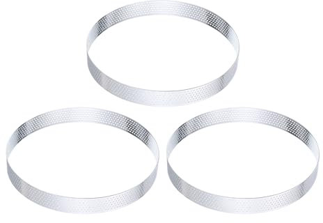 sourcing map 3Pcs Stainless Steel Tarts Rings 6.7 Perforated Metal Circle Baking Dessert Mousse Round Cake Ring Non Stick for Home Kitchen Food Cheese Making Tool