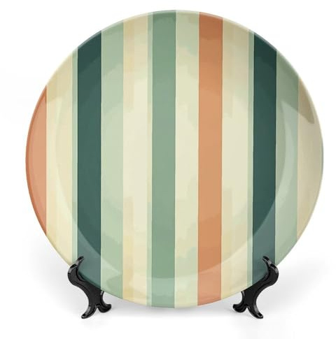 GFLFMXZW Assiette décorative en porcelaine anglaise avec support de présentation - Assiettes décoratives en céramique à rayures rétro - Assiettes rondes en céramique - Ornements en céramique pour la