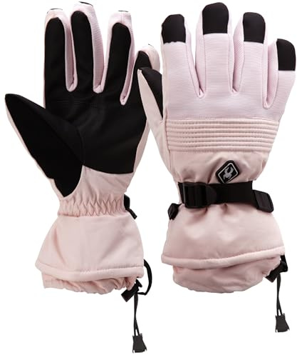 Spyder Women's Ski Gloves - Ripstop Fingertip Mountain Glove with Padded Faux Suede Palm - Insulated Gloves for Skiing (S-XL), Size Large, Powder Pink