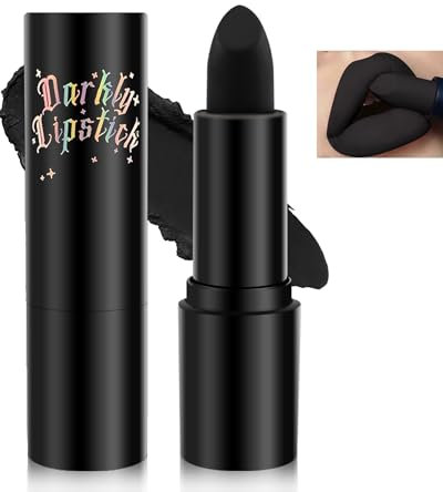 Schwarz Lippenstift, Cremige Matt Textur Lippenstifte, Feuchtigkeitsspendender Black Lipstick Wischfest, Long-lasting Moisture, Hochpigmentiert Multi-Use Lip Tint Balm Makeup für Halloween, Vegan-05