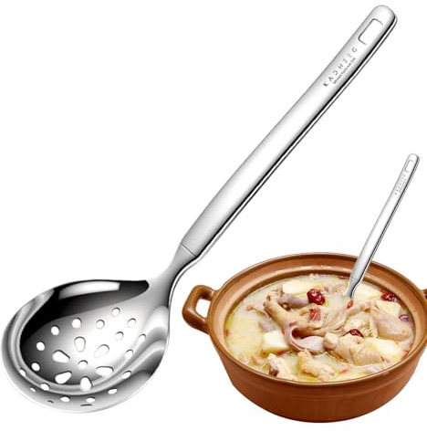 Suppenlöffel – Schöpflöffel aus Edelstahl, Suppenkellen mit runden Schüsseln | Kochlöffel mit Loch, rostfreie Esslöffel, Küchenhelfer, Suppenlöffel für Schock