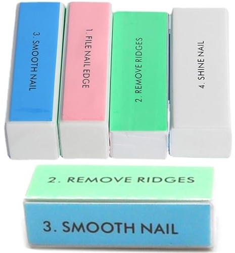 5 Pack 4 Sided Nail Buffer Blocks, Professional Manicure Polishing Files, Reusable Foam Nail Shiner for Natural Acrylic Gel Nails, Home Salon DIY Nail Care Tools