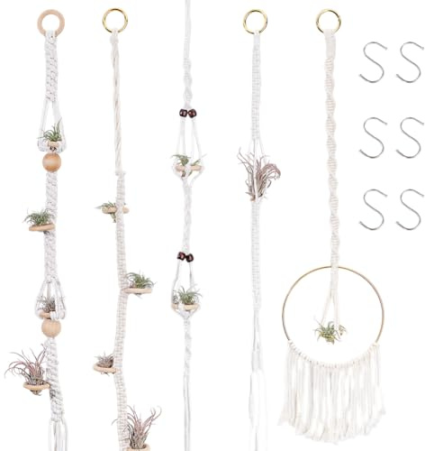 AHANDMAKER 6 x Luftpflanzen Aufhänger. Air Fern Makramee Pflanzenhänger Boho Stil Hängende Pflanzkörbe Luftpflanzenhalter Gewebter Hängender Luftpflanzenständer Für Wanddekoration