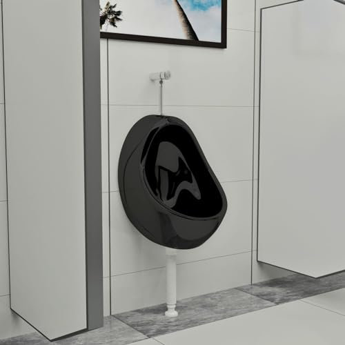 Gecheer Urinoir Suspendu en céramique Noir, Design épuré, Facile à Installer et à Nettoyer