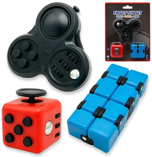 Fidget Cube for Adults 3 Pack Set, Fidget Cube Bundle with Infinity Cube & Rotating Hand Fidget, Fidget Square Cube Pieces for Desk, Office, and Everyday Use