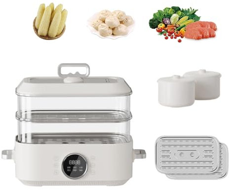 Genérico Vaporera Alimentos con 2 Niveles, Vaporera Eléctrica Acero Inoxidable, Preservación Automática del Calor Calentador Alimentos Desmontable para Cocinar