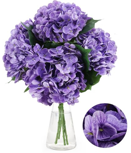 merakdoira Lot de 4 fleurs artificielles d'hortensia à longue tige – Grand bouquet de fleurs artificielles au toucher réaliste pour mariage, fête à la maison, centre de table, décoration de chambre et