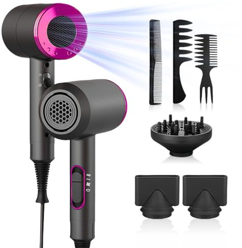 Flintronic 2000W Powerful Ionic Dryer, Hair Dryer with Diffuser & Concentrator, 2 Speed 3 Heat Settings, Fast Dry for Multi Women Man Hairstyles (3 Nozzles&3 Comb Included)