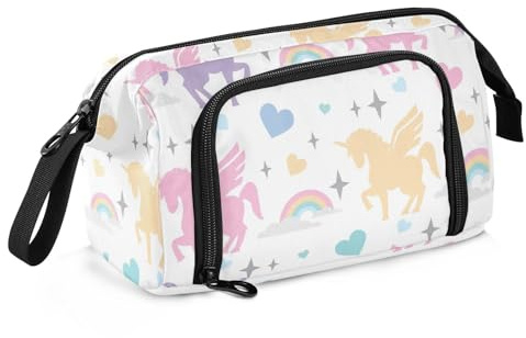OWFKAY Federmäppchen mit großem Fassungsvermögen, für Schule, Uni, Büro, Organizer für Teenager, Mädchen, Erwachsene, Studenten, Herz und Einhorn, Herz und Einhorn, Einheitsgröße, Kosmetikkoffer