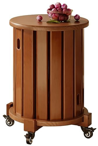 Stapelbare Hocker Set von 4, massivem Holz rundem Hocker, Rückenfreie Hocker mit Rutschfußpolster, kreativer Stapelstuhl, 4-in-1-Stapelhocker für Home Kitchen Office (with Wheels Walnut)